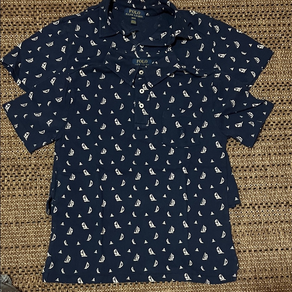 Ralph Lauren Kids Navy Blue Polo Shirt with White Sailboat Print